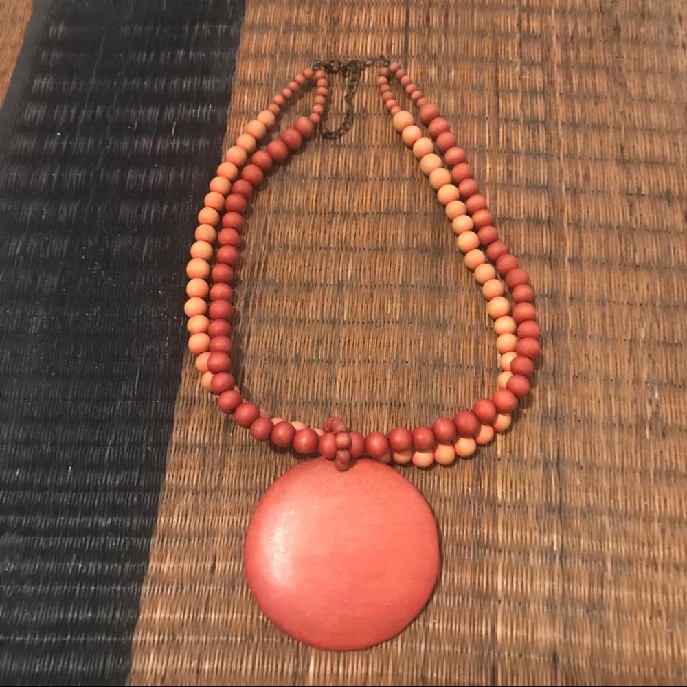 Red & Orange Wooden Circle Beaded Costume Necklace